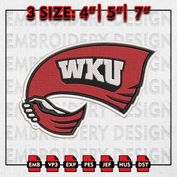 Western Kentucky Hilltoppers Embroidery file, NCAAF teams Embroidery Designs, College Football, Machine Embroidery