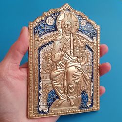 Christ on the Throne | brass icon colorful enamel | copy of an ancien icon 19 c. | Orthodox store