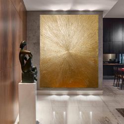 gold leaf painting, large wall art, gold wall decor, texture wall art, original abstract painting, contemporary art