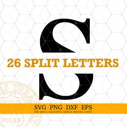 No Line Split Roman Monogram Svg Font Letters Bundle, Printable Letters Png, Dxf Cut Files, Silhouette and Cricut fonts