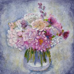 bouquet of flowers painting original art acrylic painting of canvas wall decoration