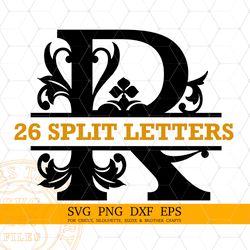 Split Regal Monogram Font Letters Svg Files Bundle, Printable Png Files, dxf cut files, Cricut and Silhouette font