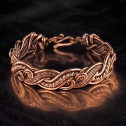 Unique wire wrapped pure copper bracelet for woman, Statement bracelet, Antique style artisan, jewelry Gift for her