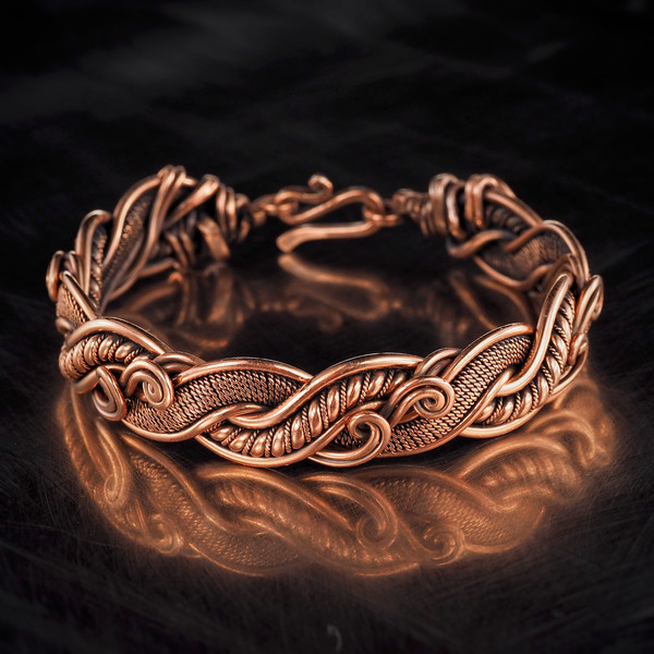 pure copper wire wrapped bracelet bangle handmade jewelry weavig gewellery antique style (3).jpeg