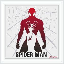 Cross stitch pattern silhouette Spiderman web superhero monochrome red comics Spider man counted crossstitch pattern PDF