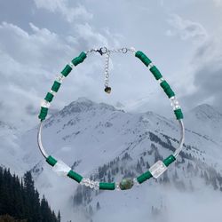necklace made of natural stones. designer choker. choker with rock crystal. rhinestone