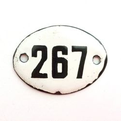 Small enamel metal number sign 267 vintage address room plate