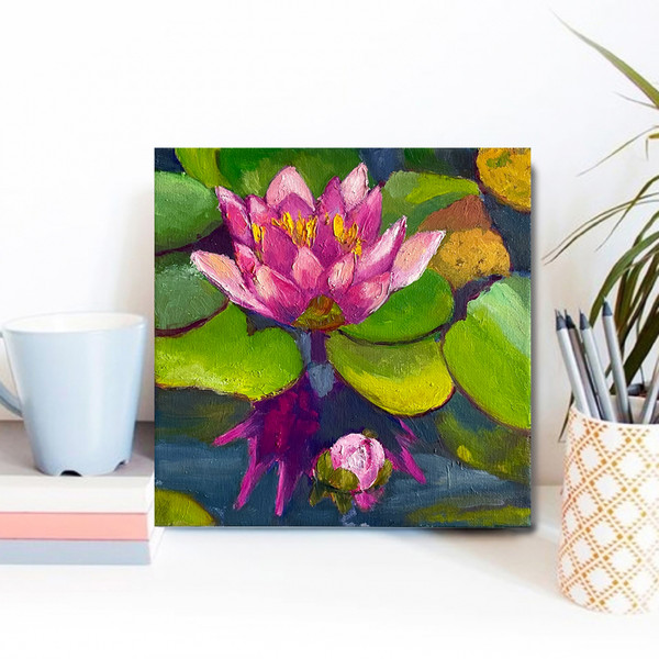 pink water lily painting