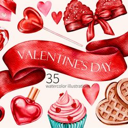Valentine's Day watercolor clipart set