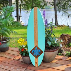 Wood Surfboard Turtle Wall Art 3 Feet, Custom Colors Beach Coastal Decor
