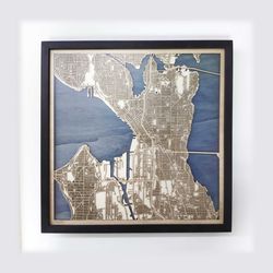 Seattle Wooden Map - Laser Engraved