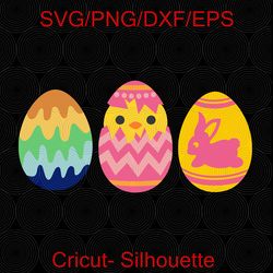 Easter Eggs SVG, Cute Kids Eggs Clipart PNG, Easter Peeps Cut Files, Colorful Easter Eggs Silhouette