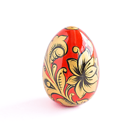 Russian Easter egg golden flowers Painted wooden eggs Keepsake Easter basket filler gift Slavic folk art red Khokhloma