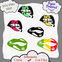 Mouth Lips Marijuana Joint Stoned 420 Weed Leaf High Life Head Grass Cannabis Medical Marijuana Hash SVG PNG Vector Clip