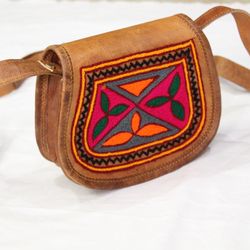 Pure Leather Indian Kashida embroidery sling bag
