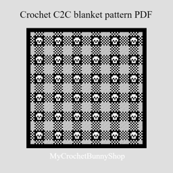 Crochet C2C Buffalo plaid Skulls blanket pattern PDF Download