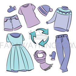 clothing recycling global ecological problem vector set