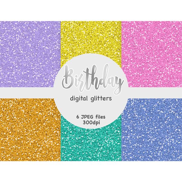 Bright sparkle digital glitters for crafting, planner stickers and Birthday cards. Blue, yellow, purple, gold and green textures for crafting.