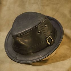 Waxed leather trilby hat TRL-02