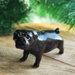 figurine black pug ceramics, statuette souvenir Russianartdogs