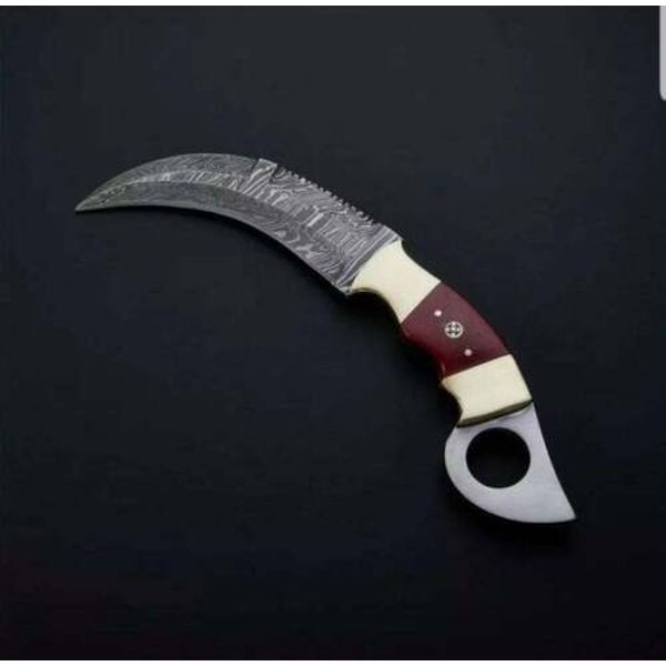 Full Tang Hand Forged Damascus Steel Karambit Knife W Wood & bone Handle 2.jpg