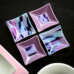 Fused glass purple bowls - Small pot for individual sauce - Mini serving bowls