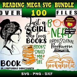 100 READING MEGA SVG BUNDLE - svg, png, dxf files for print & cricut