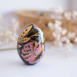 Wooden Easter egg pink peonies Painted eggs Keepsake Easter basket filler Slavic Russian folk art Handmade Easter gift