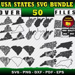50 USA STATES SVG BUNDLE - svg, png, dxf united state files for print & cricut