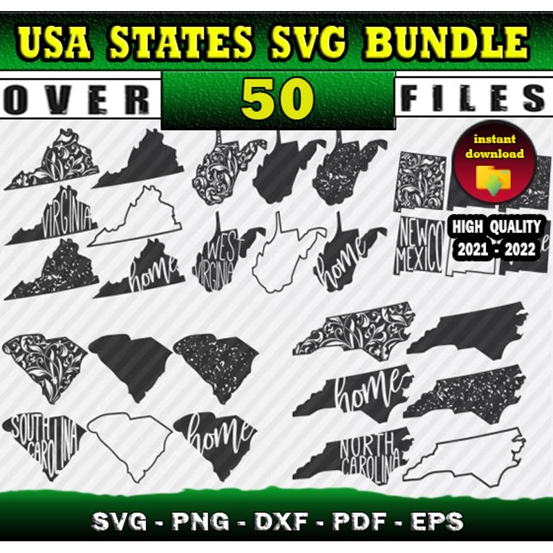 State Vector Files 50 USA STATES SVG BUNDLE - svg, png, dxf united state files | Inspire ...