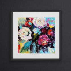 jypsy peonies oil painting floral original art flower artwork 3d painting floral abstract painting impasto textured punk