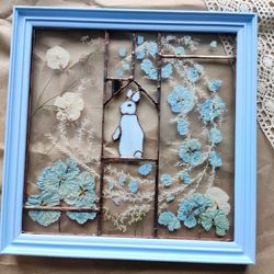 Stained Glass Wall Art Pressed flower frame Stained glass hanging Stained Glass Bunny stained glass easter gift DIY