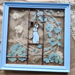 stained glass wall art pressed flower frame rabbit painting stained glass bunny stained glass easter gift diy