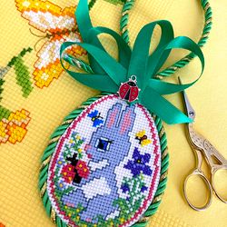 BUNNY AND a LADYBUG EASTER EGG Ornament cross stitch pattern PDF by CrossStitchingForFun Instant Download