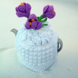 Crochet tea cozy, flower tea cosy,  tea warmer crocus, crocus Tea Cosy, crocus tea cozy