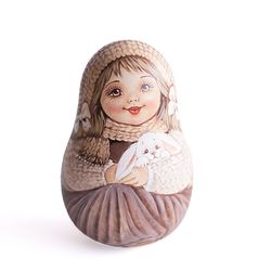 Roly poly doll cute winter girl Weeble wobble Xmas gift tumbling ding dong kids nursery decor collectible wooden toys