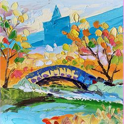 Central Park Painting New York city Art Original Artwork For Walls Oil Painting Impasto Textured Pointillism by FusionAr