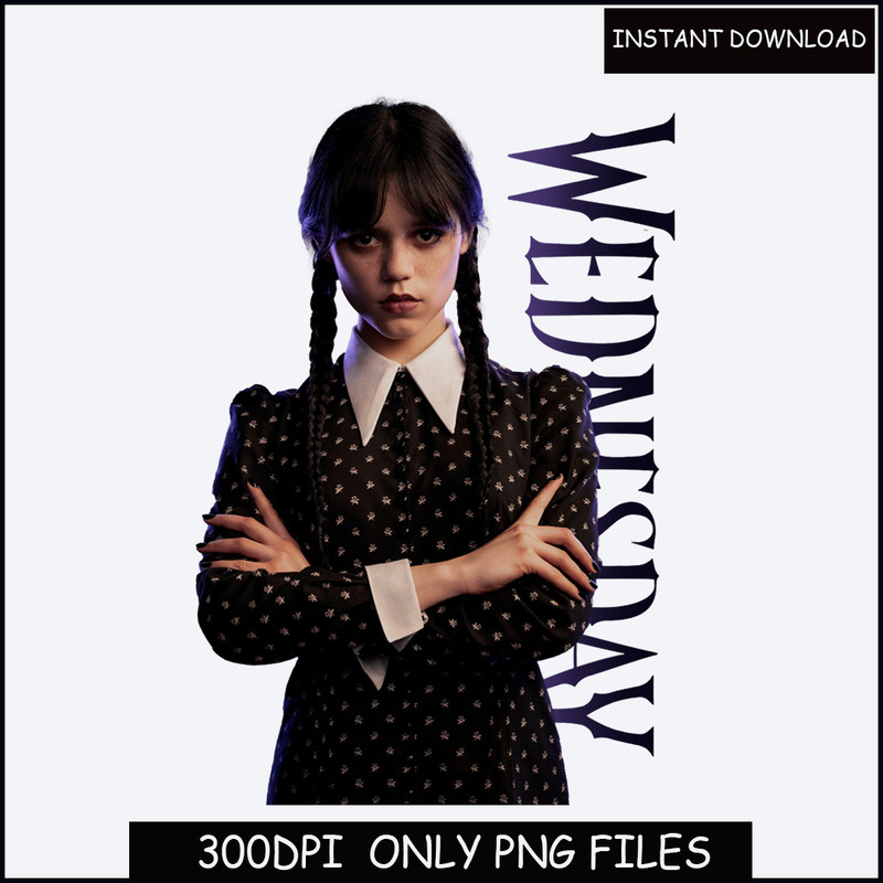 Wednesday Addams Png, Addams Family png, Jenna Ortega Png, Wednesday with a hand, gothic girl print, Digital Download.jpg