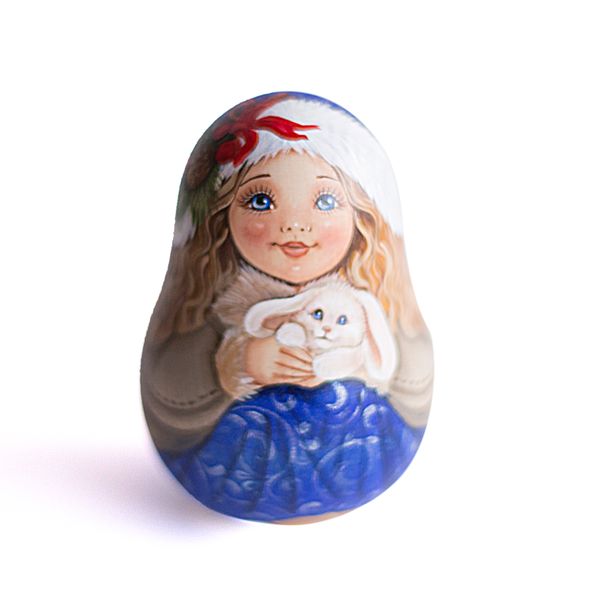 Roly poly doll cute winter girl with bunny