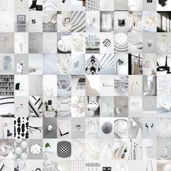 108 pcs white wall collage kit digital download | white aesthetic photo collage kit, photo wall collage set 4x6