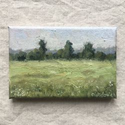 Small landscape painting original miniature painting oil paintings meadow painting wall art modern realistic art