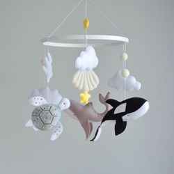 Baby mobile gender neutral for Nautical nursery decor with whale,orca, turtle, sea creatures crib mobile
