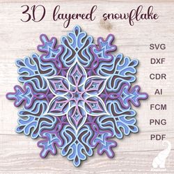 3D layered snowflake SVG file for Cricut, Christmas papercut