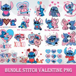 Stitch Valentine Bundle PNG, Cartoon Valentine PNG, Stitch PNG Digital File