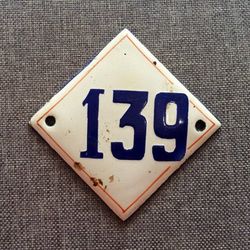rhomb enamel metal number sign 139 - address door number plate vintage