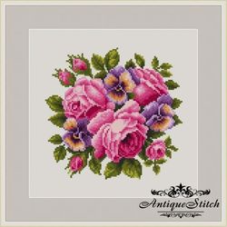 roses and pansy bouquet 57 vintage cross stitch pattern pdf compatible pattern keeper