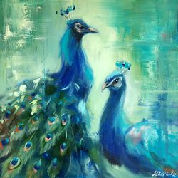 Bird Couple Original Painting with birds Painting For Bedroom Decor  Oil Artwork Miniature