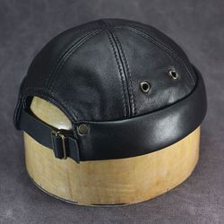Black leather docker hat DBH-44