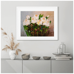 Roses White Flowers Original Oil Painting Composition for Home Decoration Flower Art Exquisite Painting Abstract Flowers