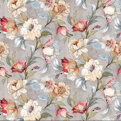 floral fabric, fabric with blooming flowers, linen and viscose fabric, botanical fabric, garden floral fabric